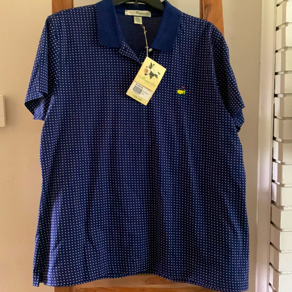 Magnolia Lane golf polo NWT. Navy blue with polka dots.